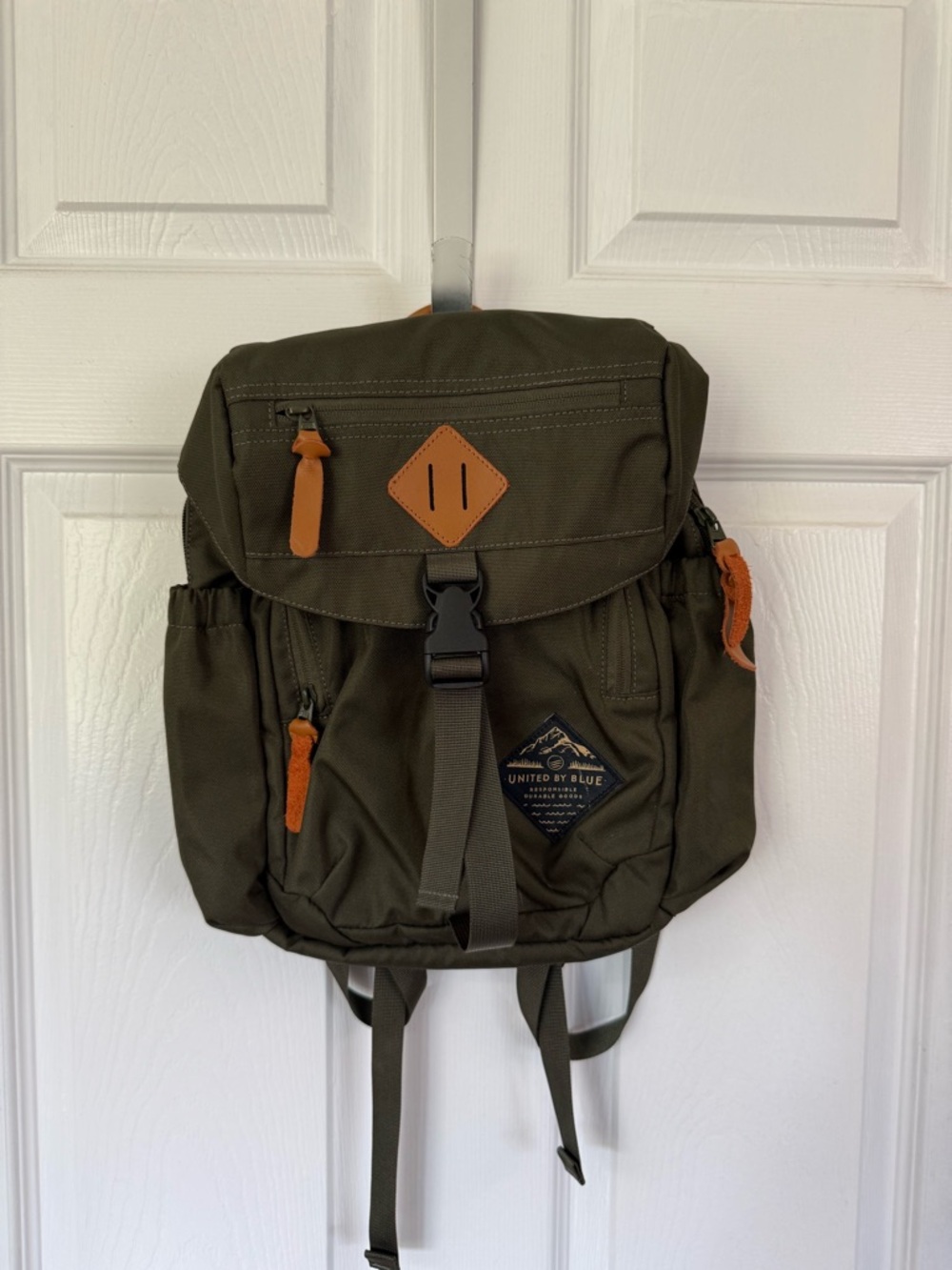 United By Blue Olive Canvas Daypack with Tan Leather Accents